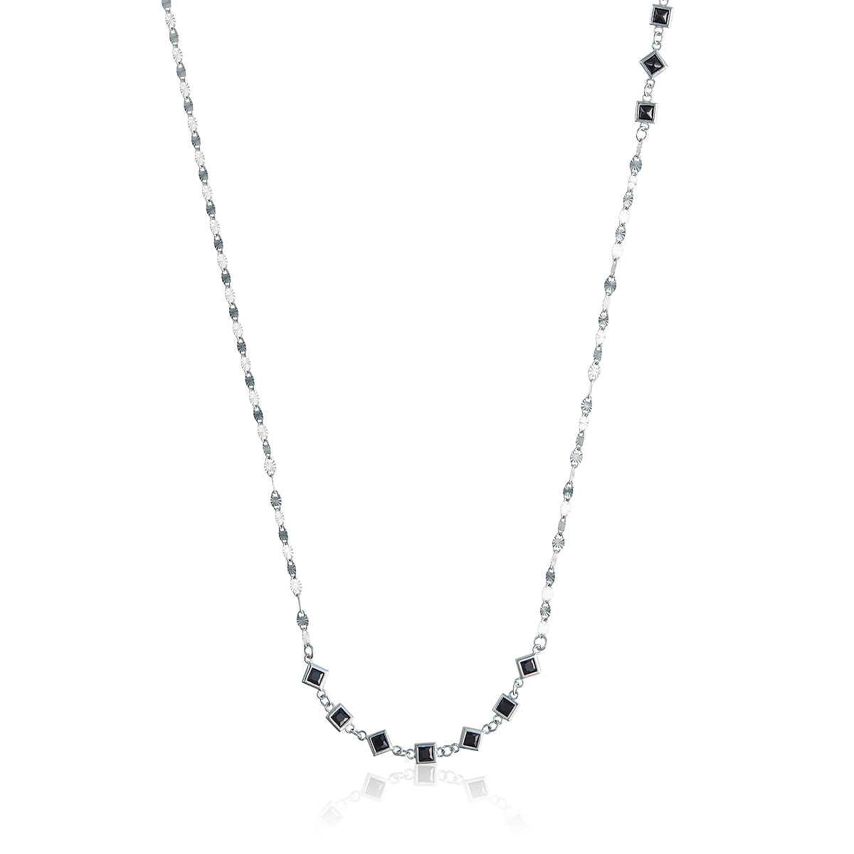 LONG NECKLACE WITH SQUARE AND FACETED BLACK CRYSTAL