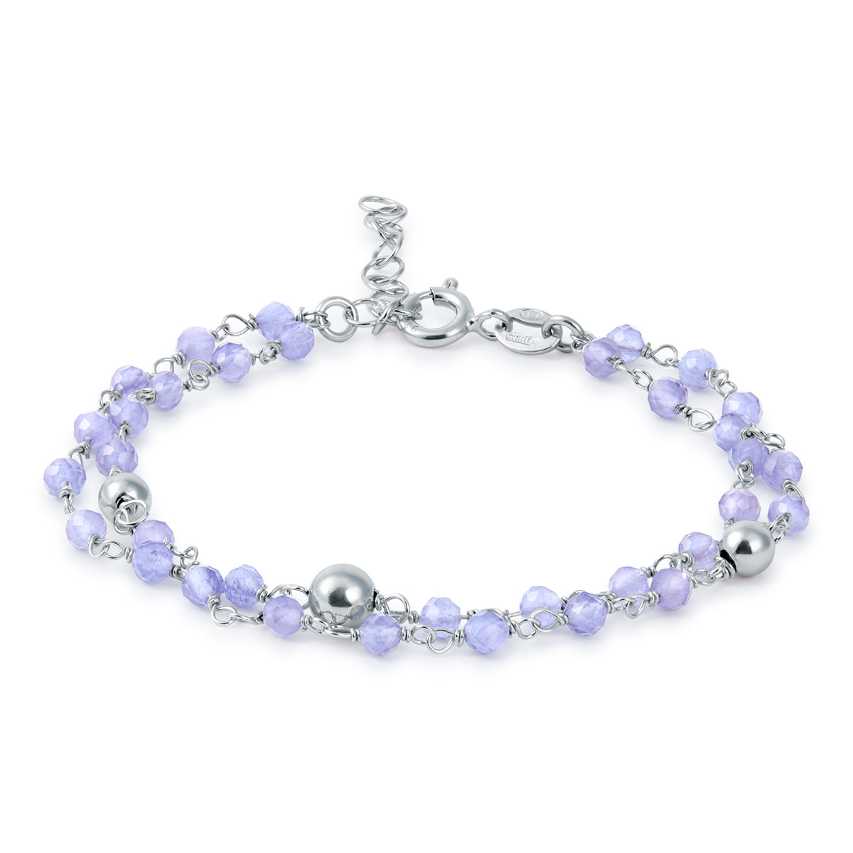 PULSERA LILA DOBLE BOLITAS DE PLATA