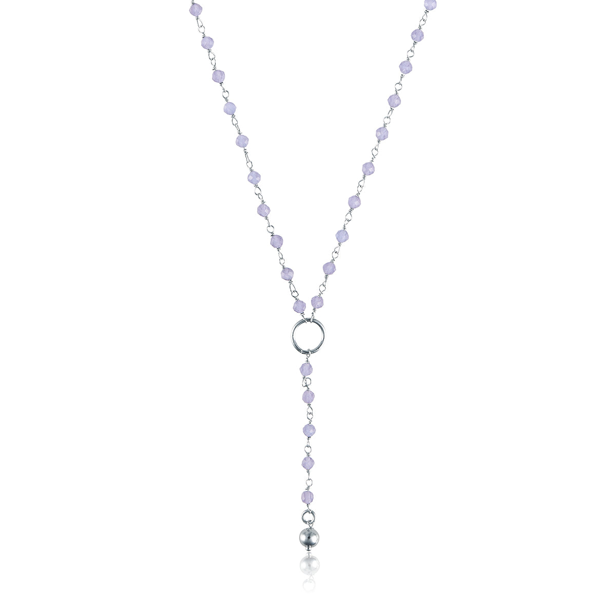 LILAC ROSARY NECKLACE WITH RING AND SILVER BALL
