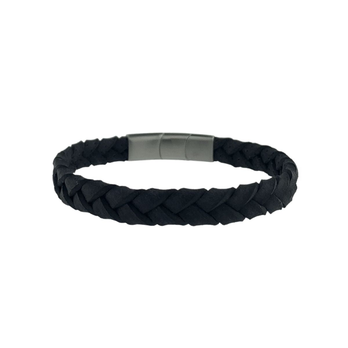 BRAIDED BLACK LEATHER BRACELET WITH MAGNETIC CLOSURE