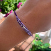 BRACELET LILAS LOOM AVEC FLUORITE ET CHIEN EN ARGENT