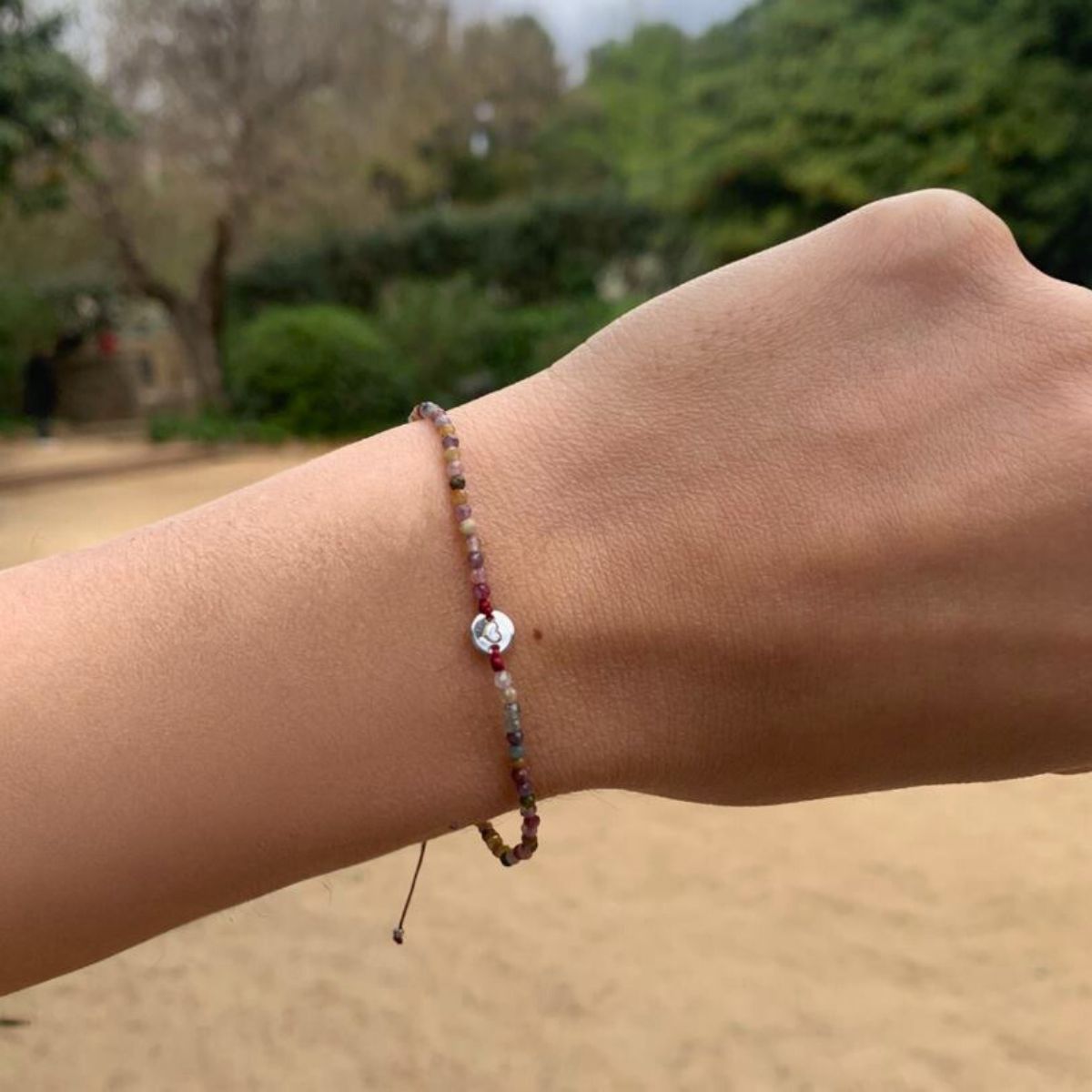 TOURMALINE BRACELET WITH MACRAME SILVER HEART