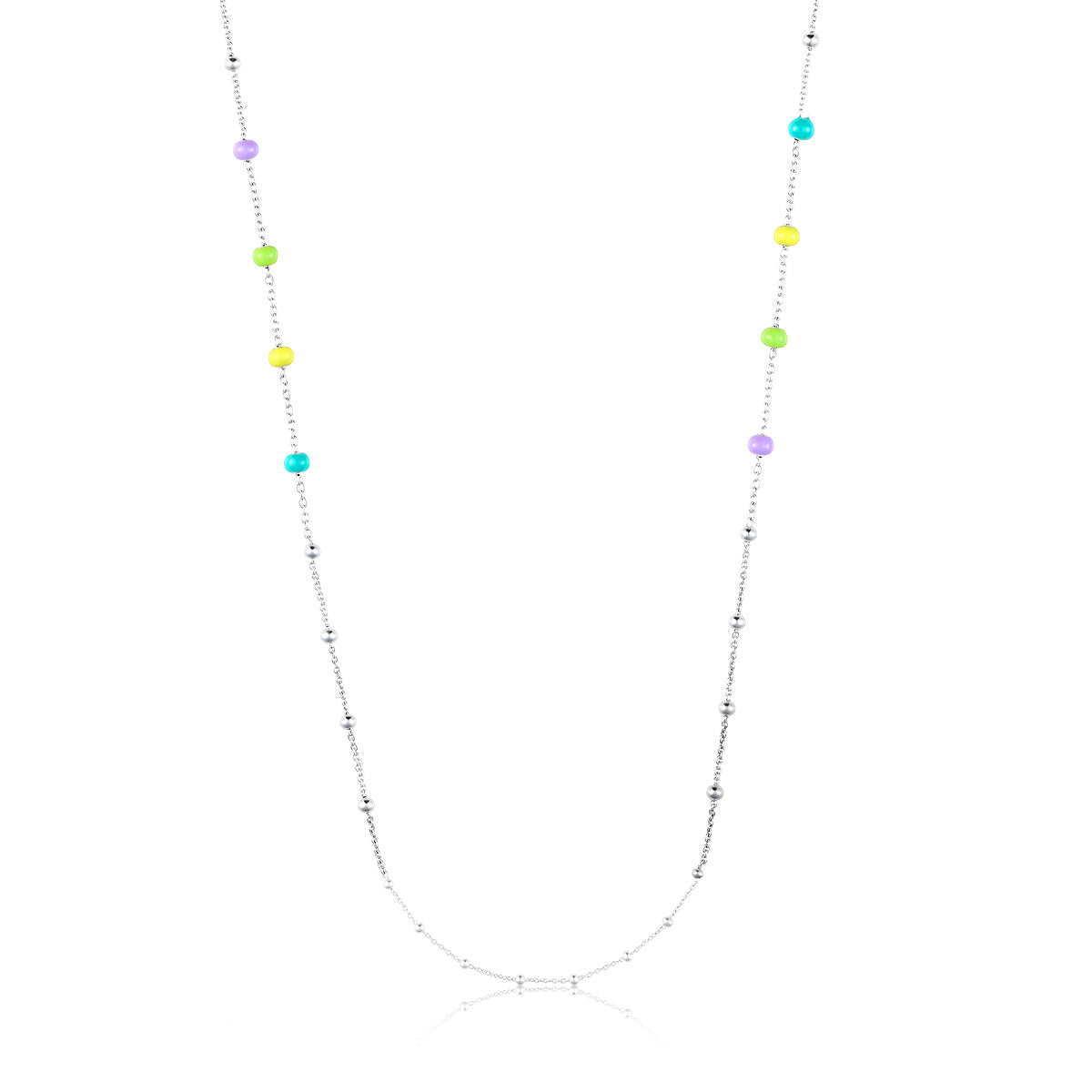 LONG NECKLACE WITH 8 CLEAR ENAMEL BEADS