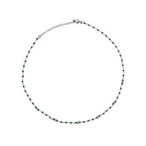 SILVER NECKLACE WITH GREEN BEADS AND PEARLS