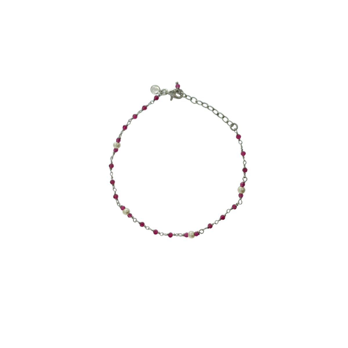 PULSERA PLATA BOLITAS GRANATES Y PERLAS