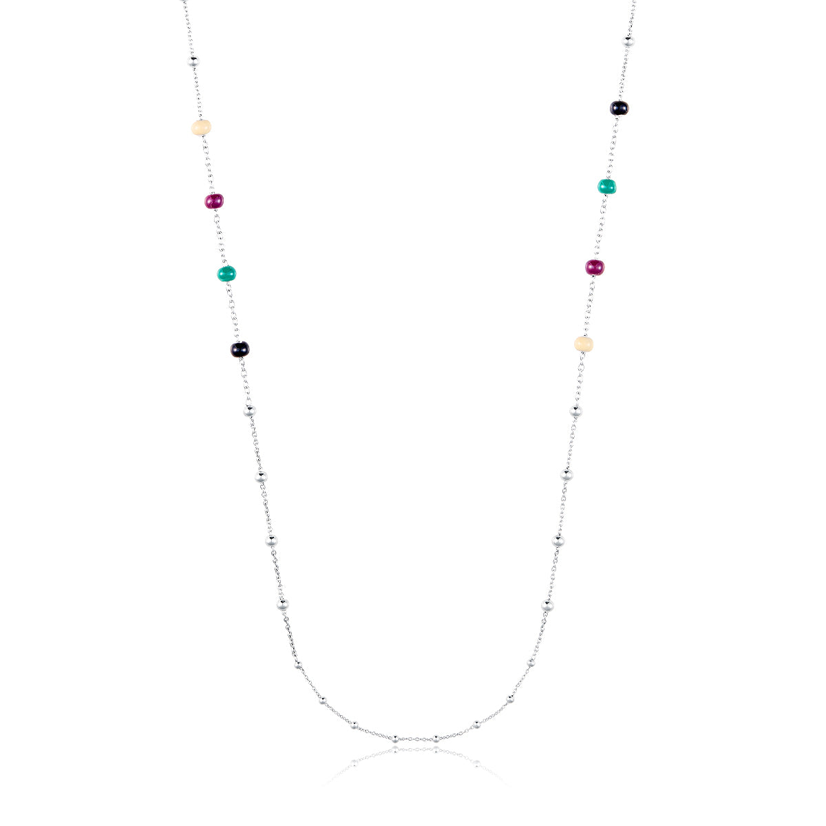 LONG NECKLACE WITH 8 DARK ENAMEL BEADS