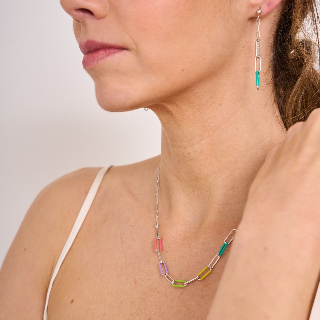 PENDIENTES ESLABONES ESMALTE TURQUESA