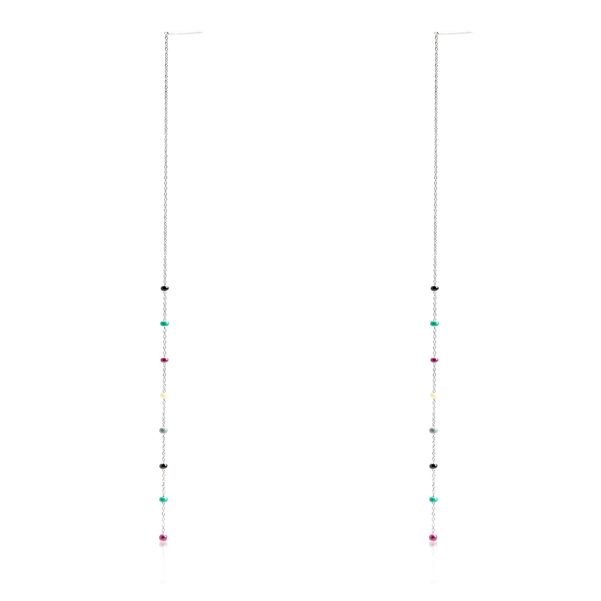 LONG EARRINGS WITH 8 DARK ENAMEL BALLS