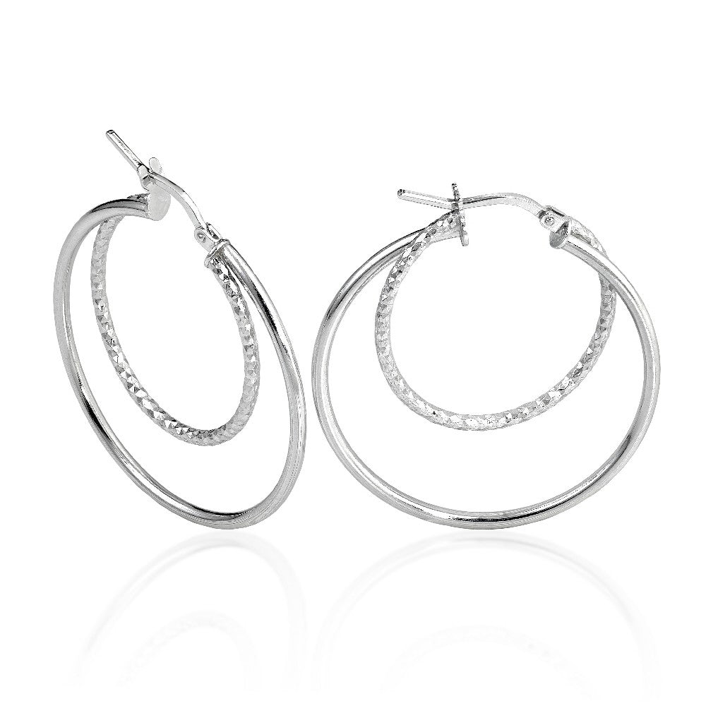 DOUBLE BOUCLES D'OREILLES EN ARGENT AVEC TEXTURE