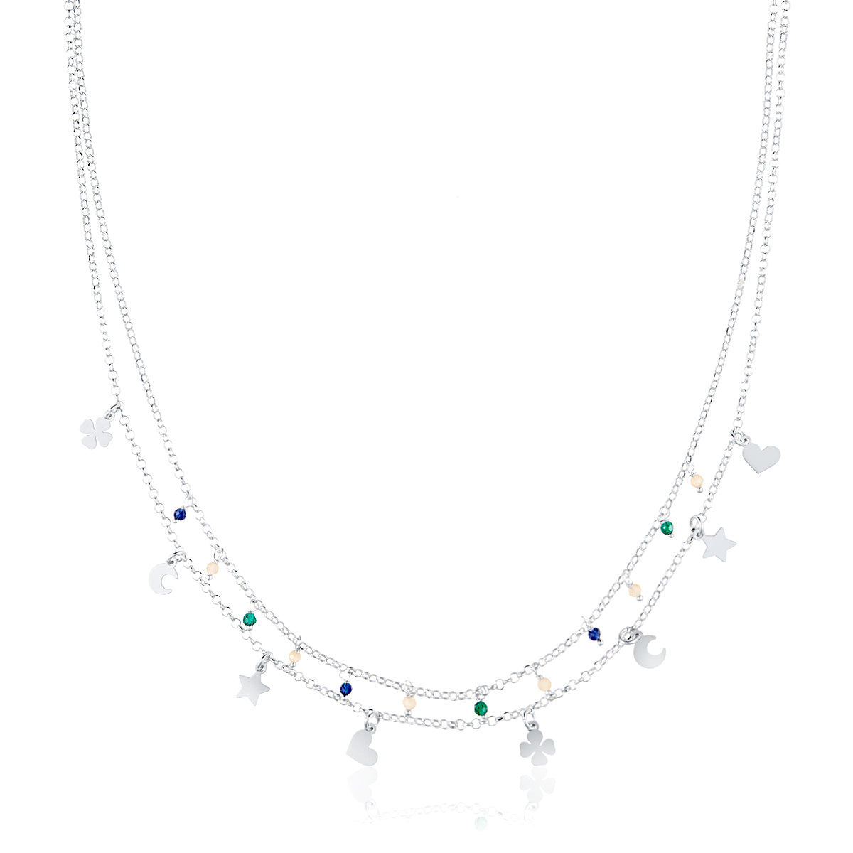 DOUBLE MINI CHARMS AND BALLS SILVER NECKLACE