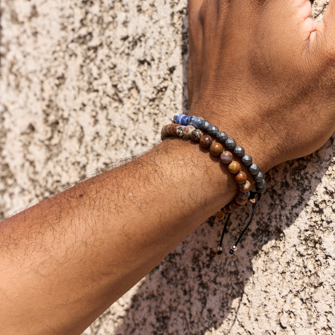 BRACELET ÉLASTIQUE PIETERSITE ET PIÈCE EN ARGENT