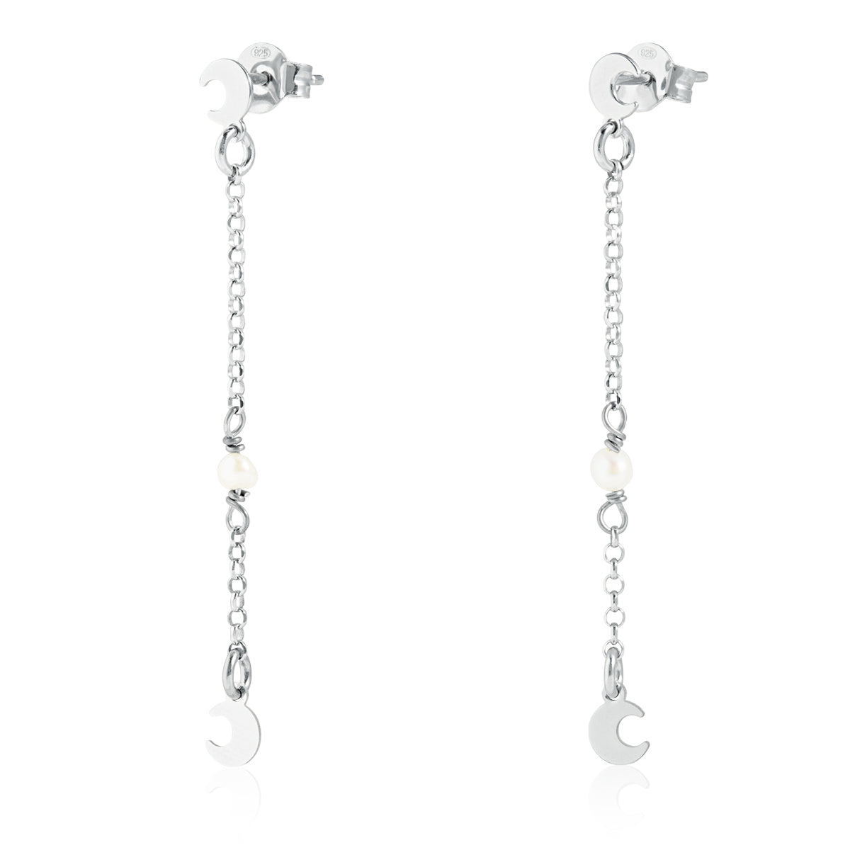 LONGUES BOUCLES D'OREILLE LUNE ET PERLES