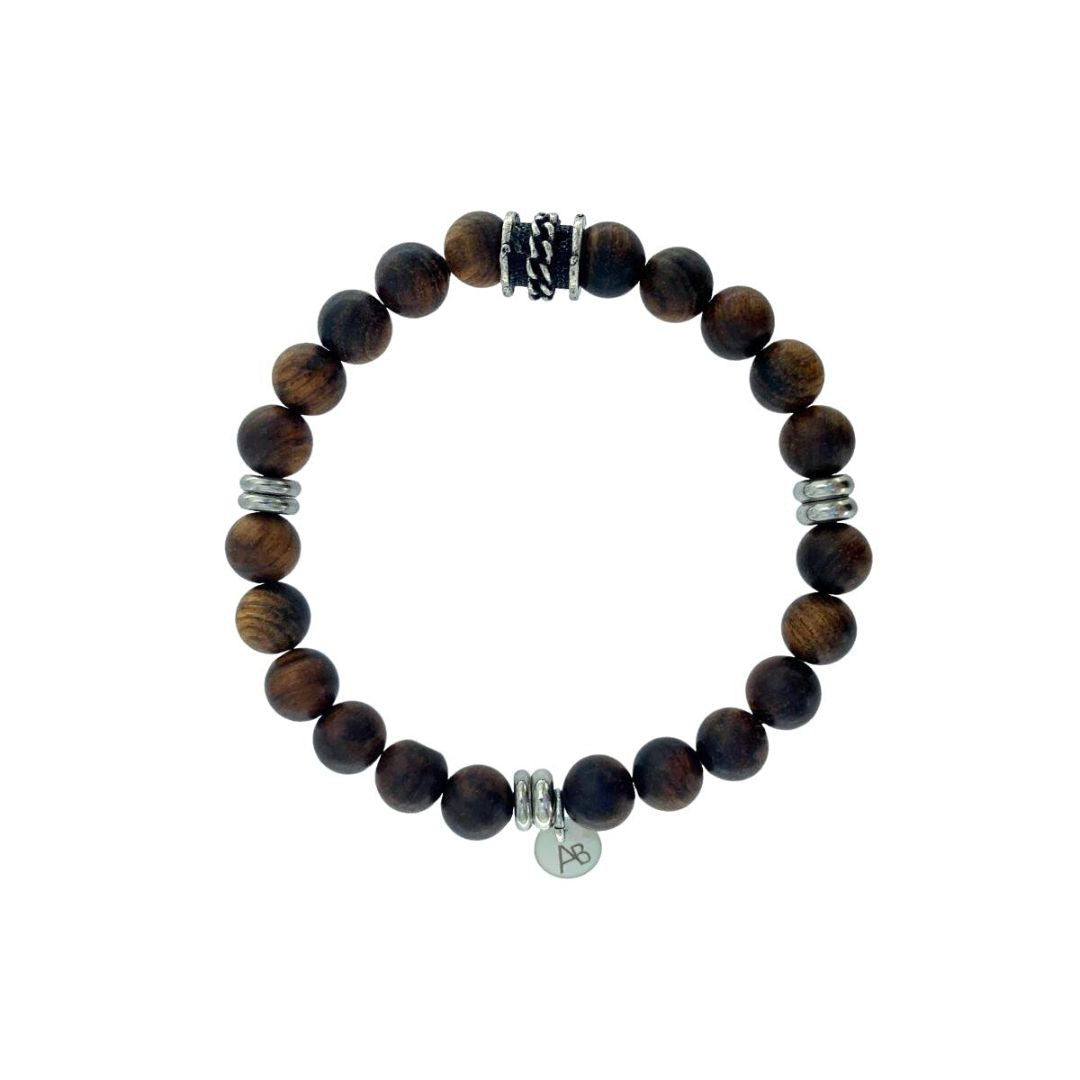 PULSERA DE MADERA Y PIEZAS DE ACERO