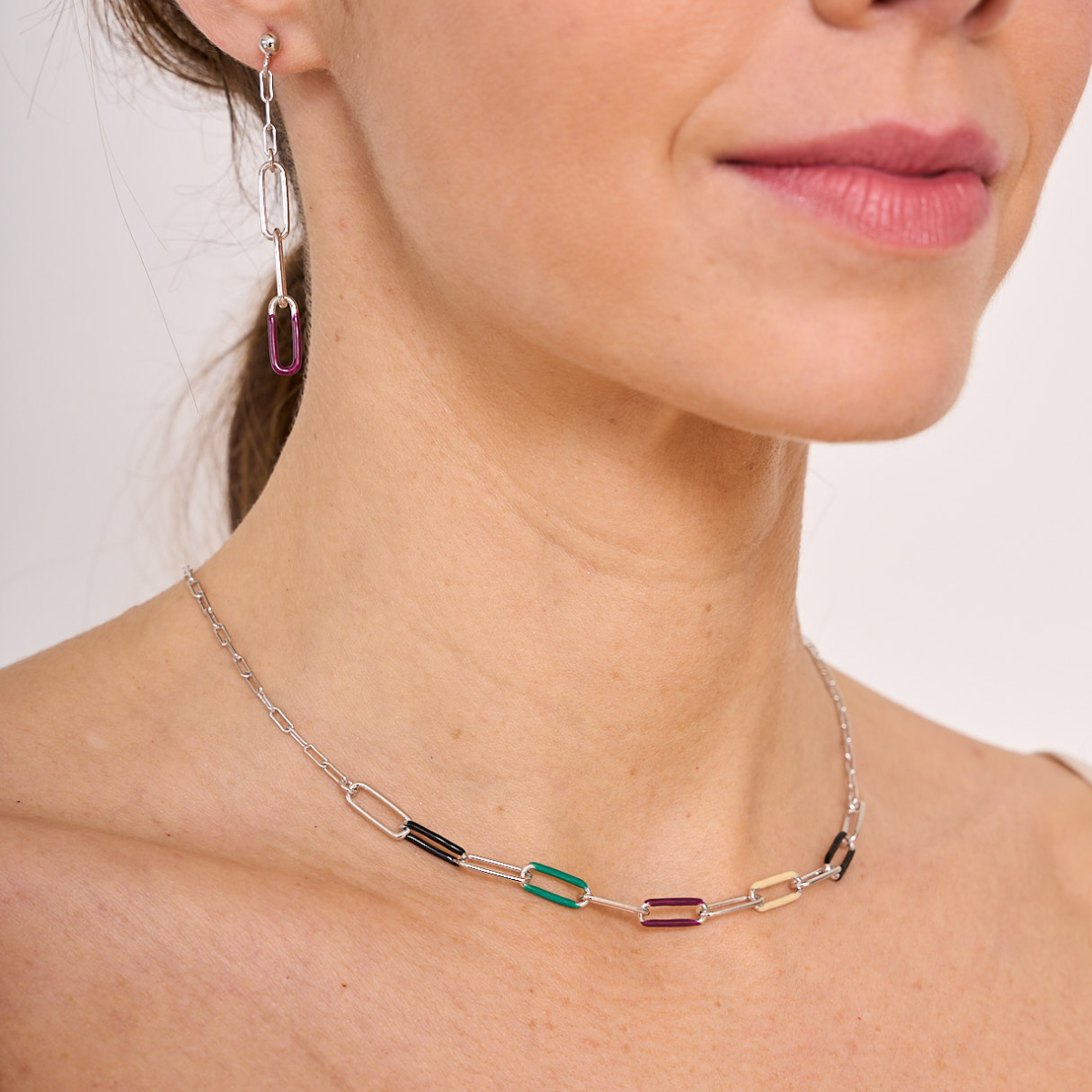ENAMEL LINK NECKLACE DARK COLOURS