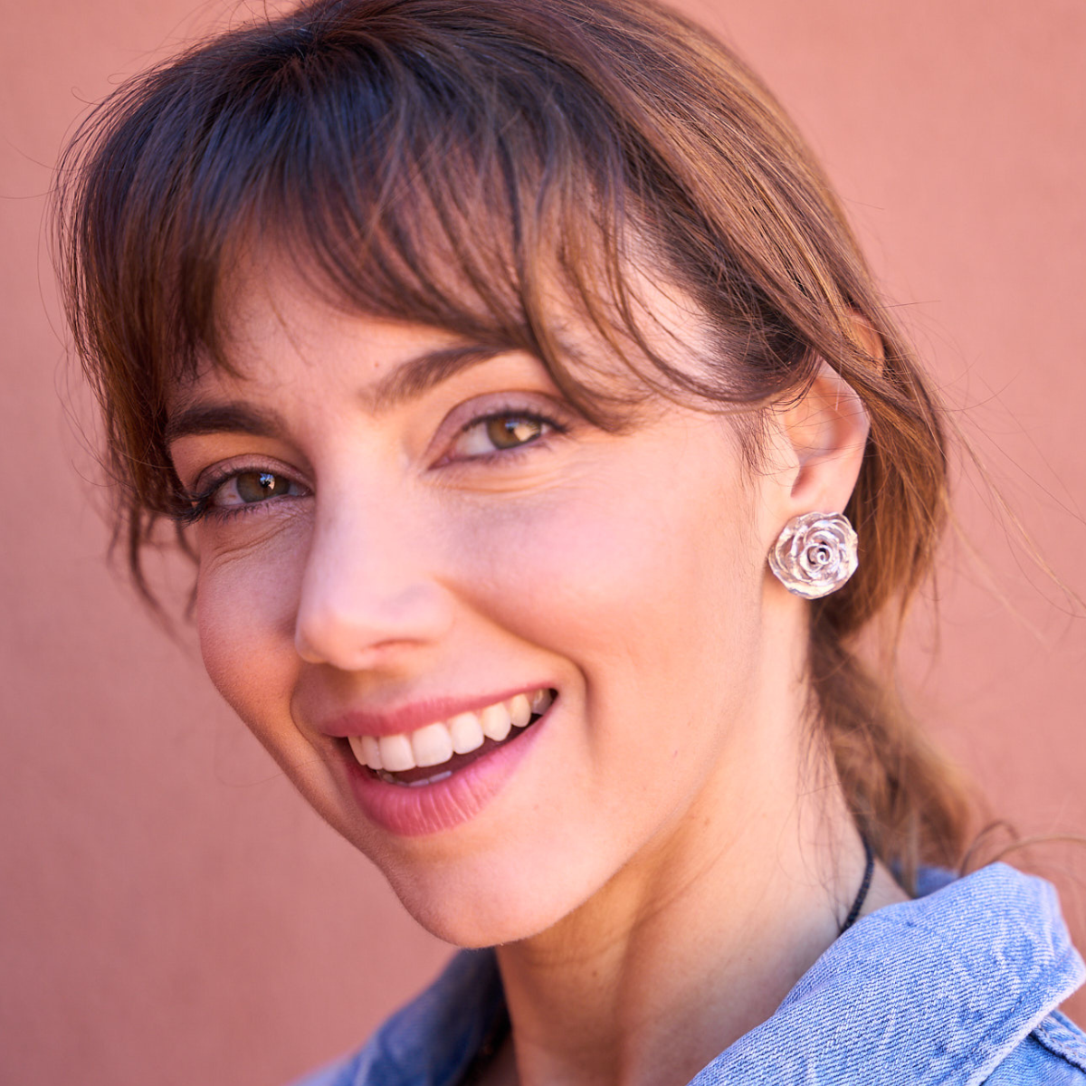 PENDIENTES ROSA DE PLATA CIERRE OMEGA