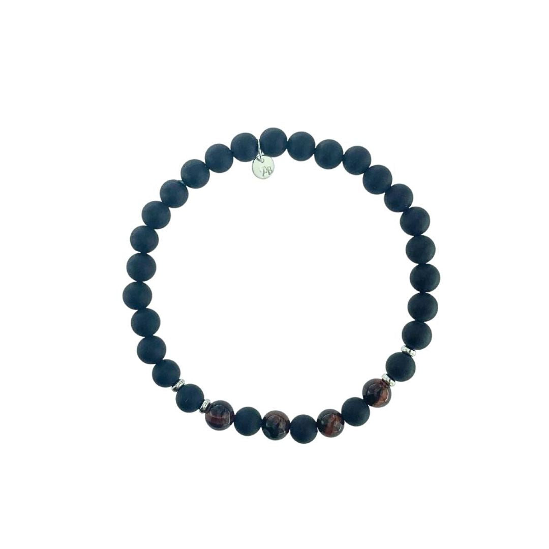 PULSERA ELASTICA AGATA NEGRA Y OJO DE TIGRE