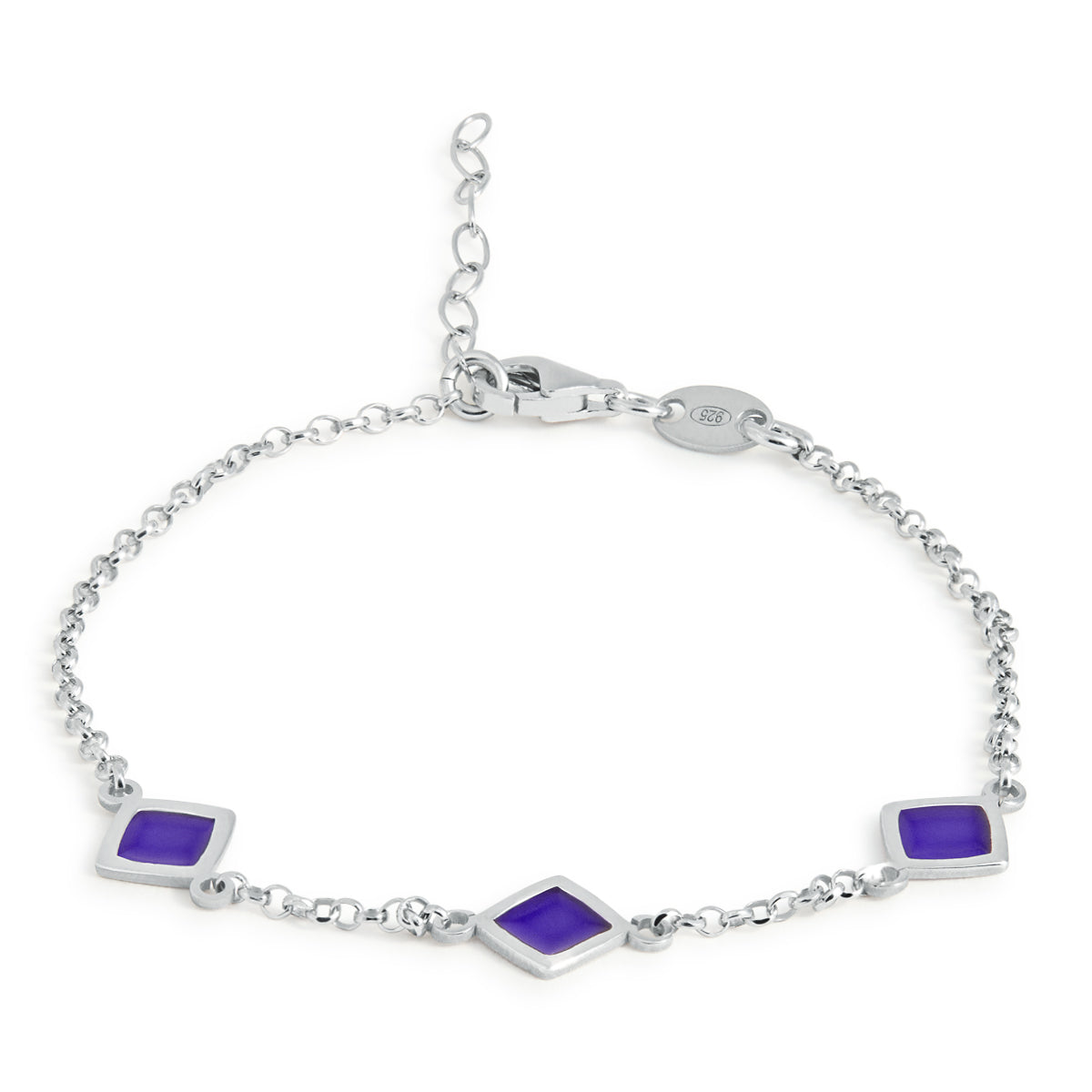 PULSERA DE PLATA ROMBOS MORADOS