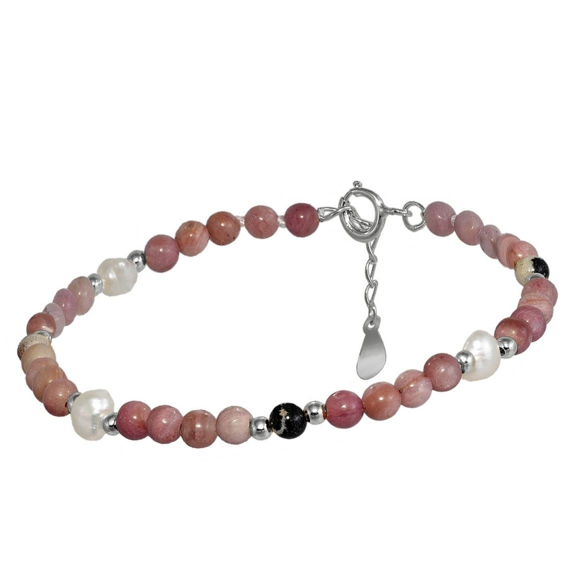 SILVER ANKLET WITH PINK STONES AND PEARLS