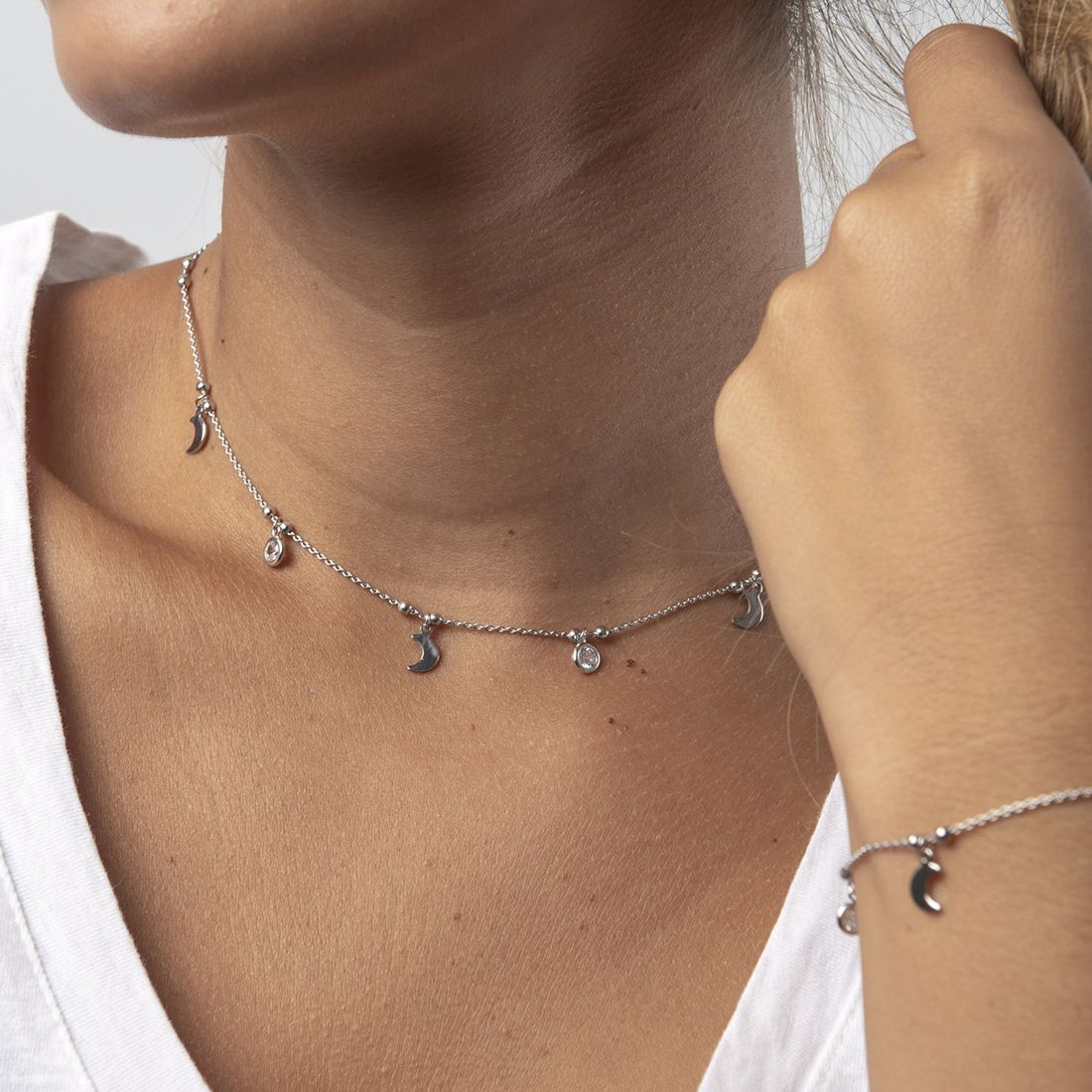 SILVER MOONS NECKLACE WITH CRYSTALS