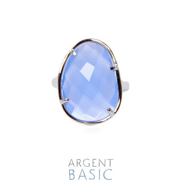 ANILLO IRREGULAR COLORS PLATA Y CRISTAL AZUL