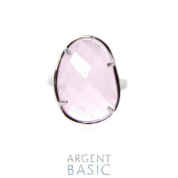 ANILLO IRREGULAR COLORS PLATA Y CRISTAL ROSA