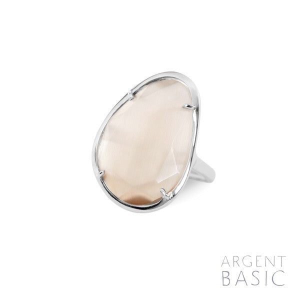 ANILLO OVALADO COLORS PLATA Y CRISTAL BEIGE