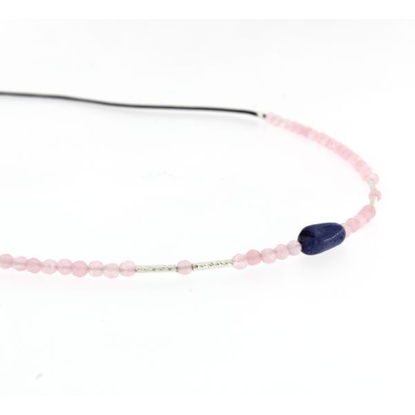 COLLIER QUARTZ ROSE AVEC SAPHIR BLEU