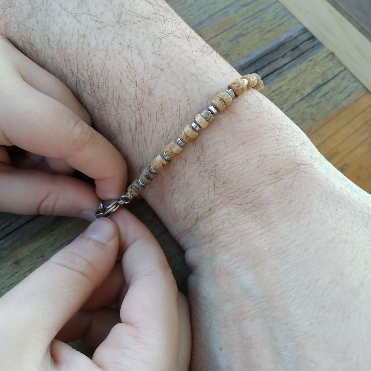 STEEL AND PAESINAS STONES BRACELET