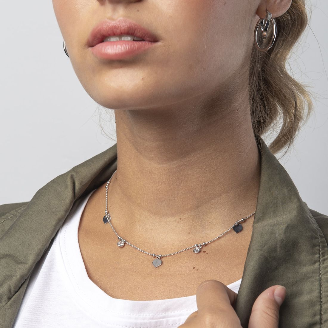 SILVER HEART NECKLACE WITH CRYSTALS