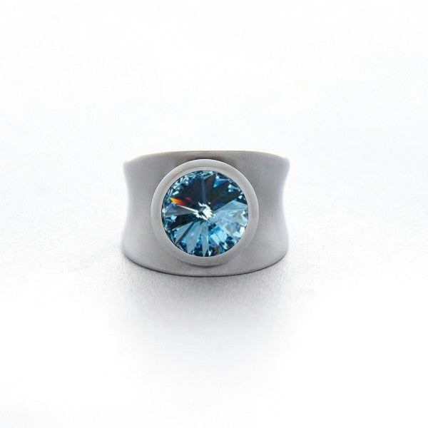 BAGUE EN ACIER CONCAVE AQUAMARINE SWAROVSKI