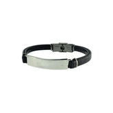BLACK PRINTED LEATHER BRACELET WITH STEEL PLATE