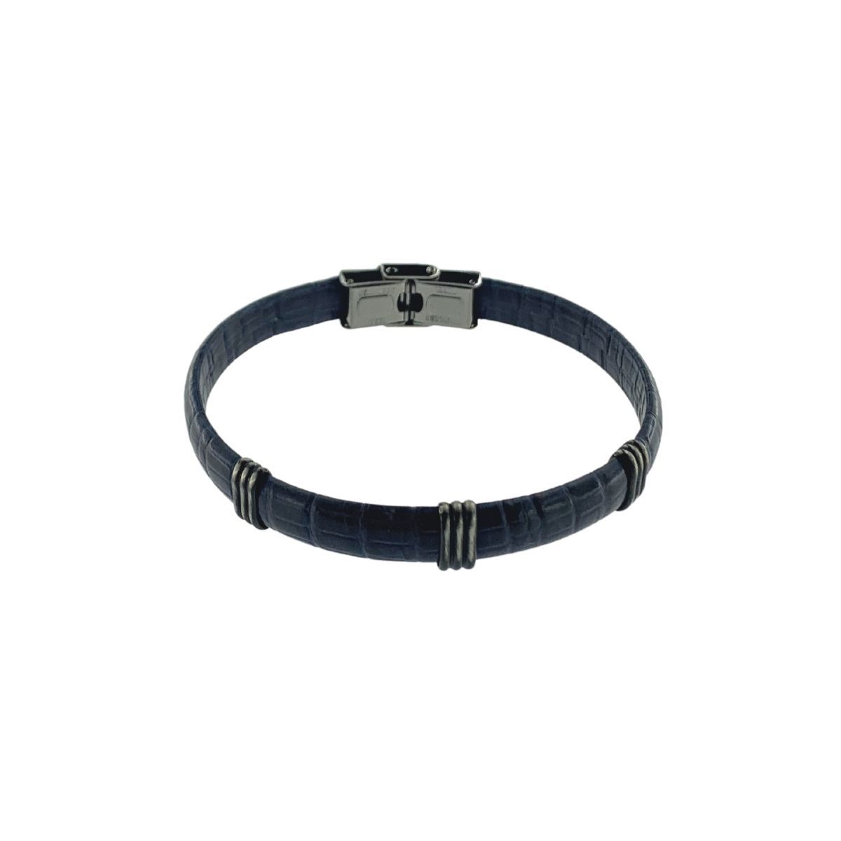 STEEL AND BLUE SNAKE LEATHER BRACELET