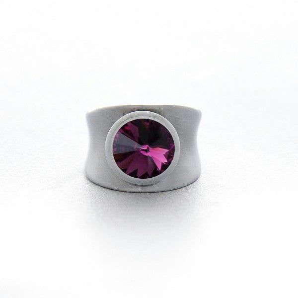 BAGUE EN ACIER CONCAVE SWAROVSKI AMETHYSTE