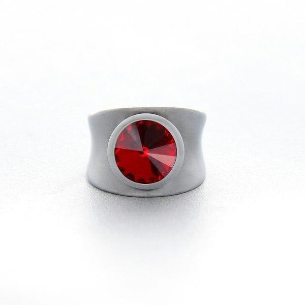 ANILLO ACERO CÓNCAVO SWAROVSKI ROJO