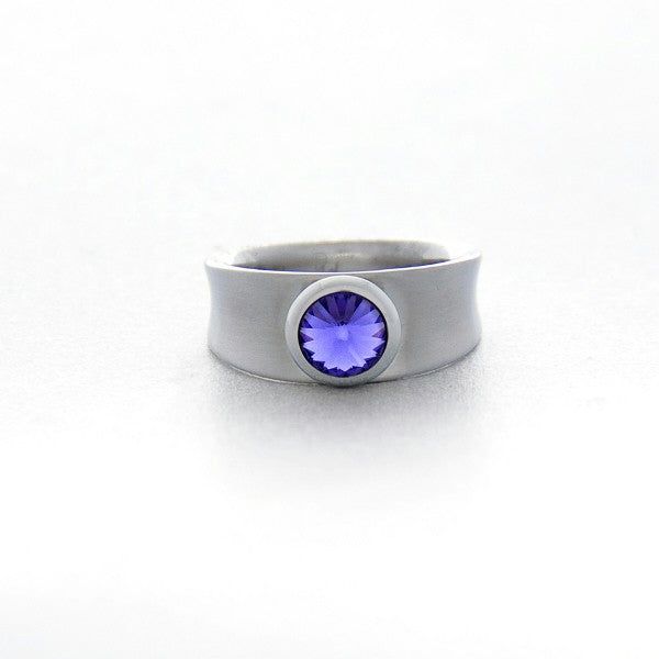 BAGUE ÉTROITE ACIER ET CRISTAL TANZANITE
