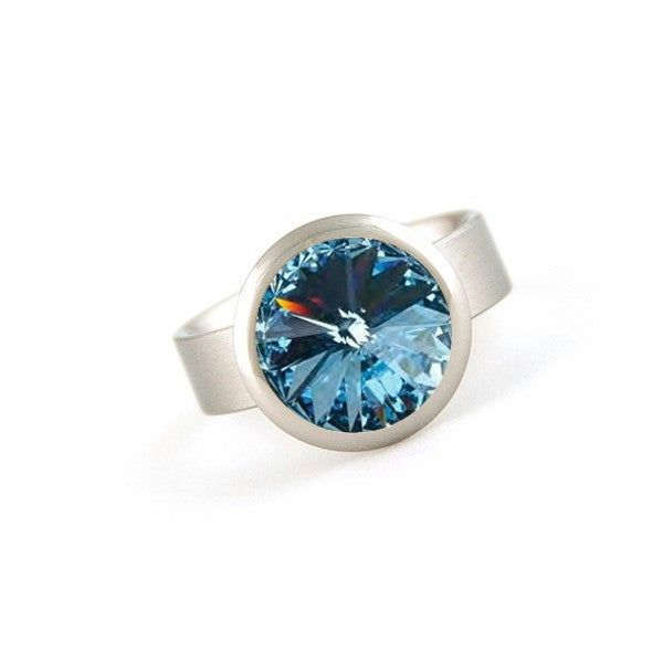 BAGUE EN ACIER AVEC AIGUE-MARINE SWAROVSKI 11mm
