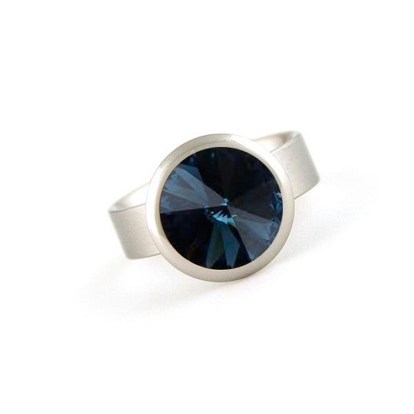 BAGUE EN ACIER AVEC SWAROVSKI MONTANA 11mm