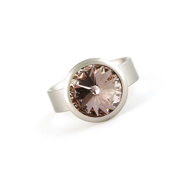 BAGUE EN ACIER AVEC SWAROVSKI PÊCHE CLAIR 11mm