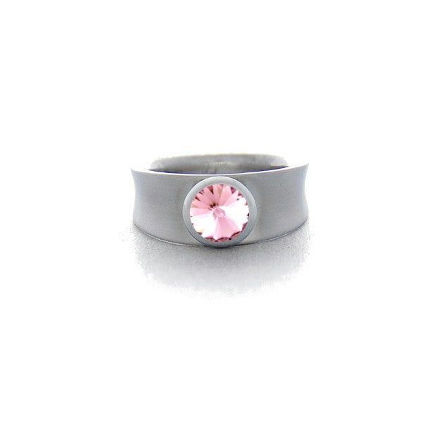 BAGUE ÉTROITE EN ACIER ET CRISTAL D'AMÉTHYSTE LÉGÈRE