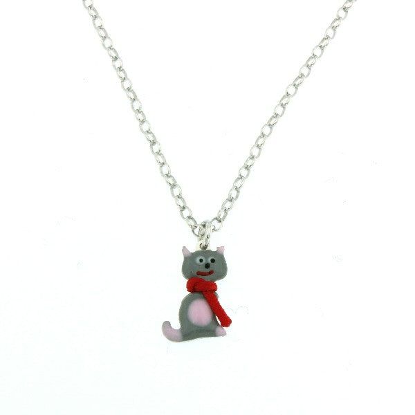 COLLIER ENFANT CHAT EN ARGENT ET ÉMAIL
