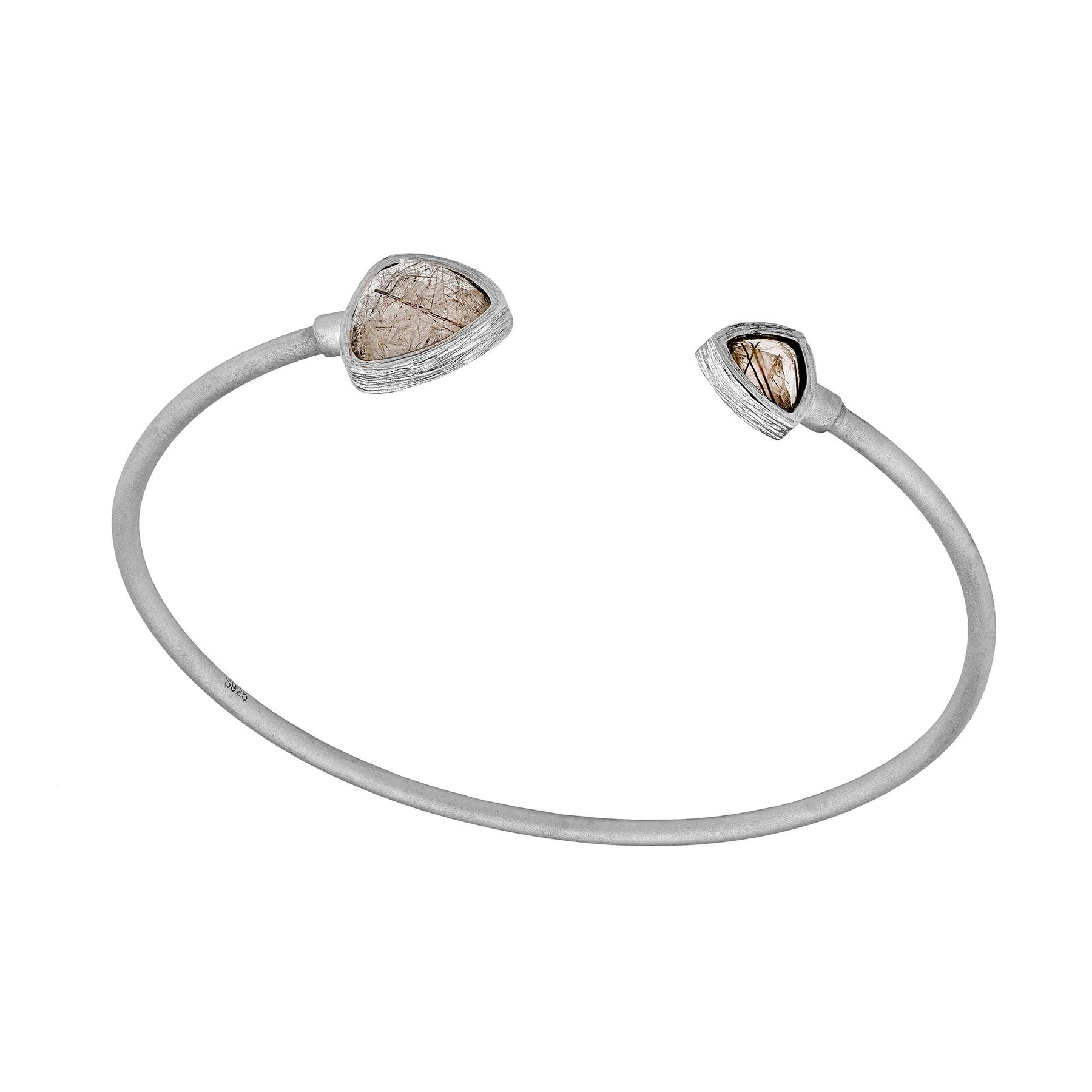 PULSERA RIGIDA PLATA Y CUARZO RUTILADO