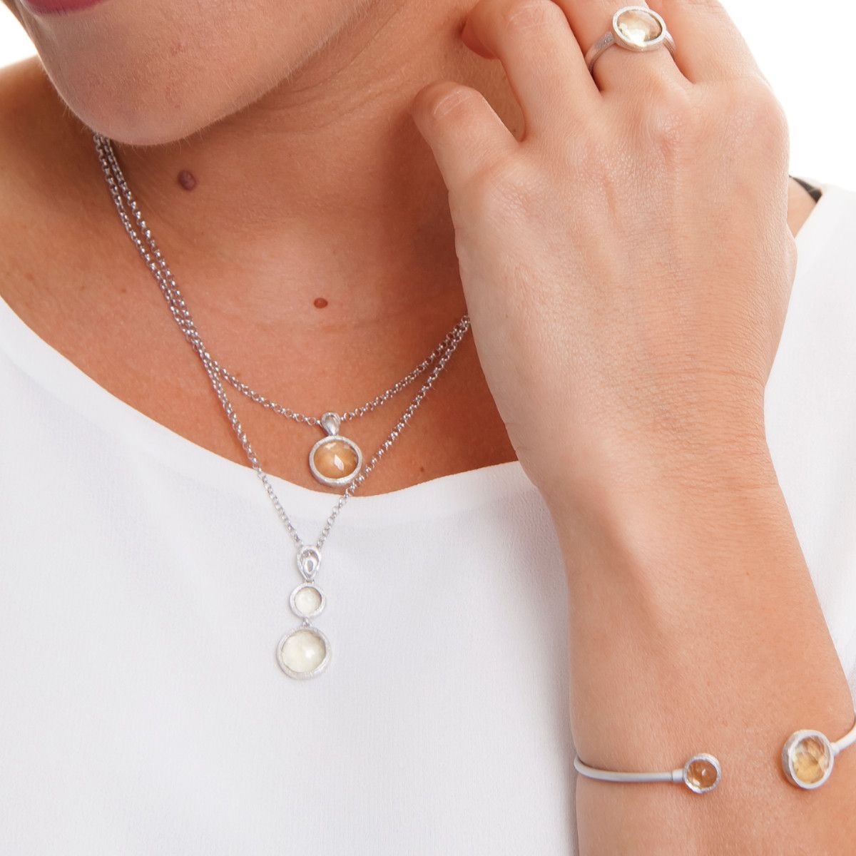 COLGANTE PLATA Y CUARZO LIMON