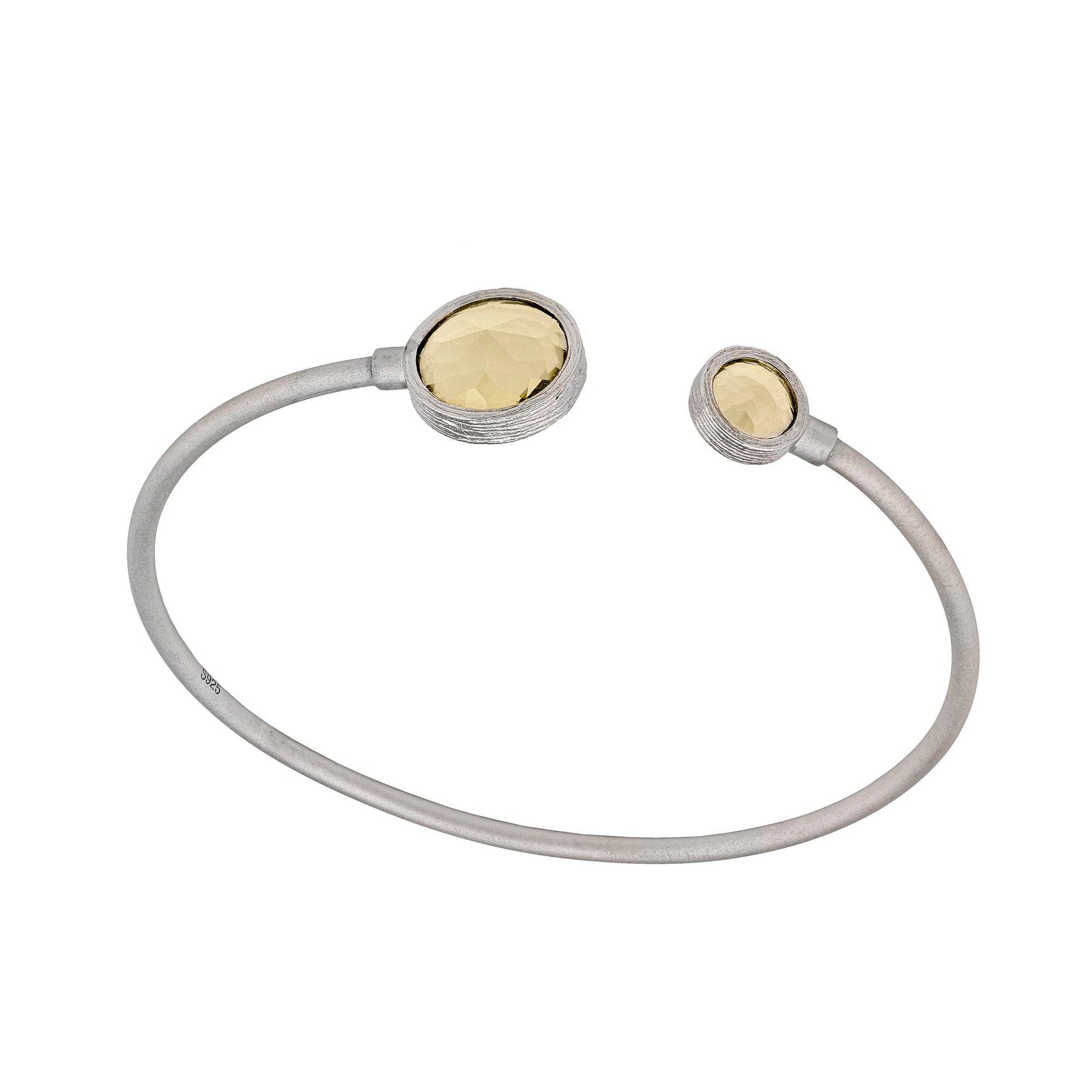 PULSERA RIGIDA PLATA Y CUARZO LIMON