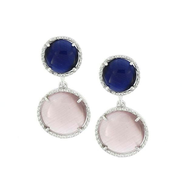 DOUBLE BOUCLES D'OREILLES BLEU ET ROSE DOUX