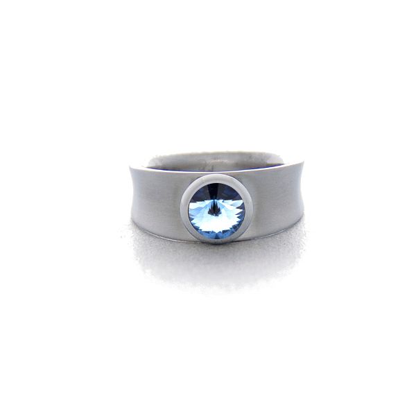 BAGUE ÉTROITE ACIER ET CRISTAL FUCHSIA