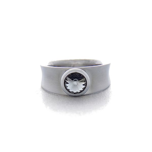BAGUE ÉTROITE ACIER ET CRISTAL DIAMANT NOIR