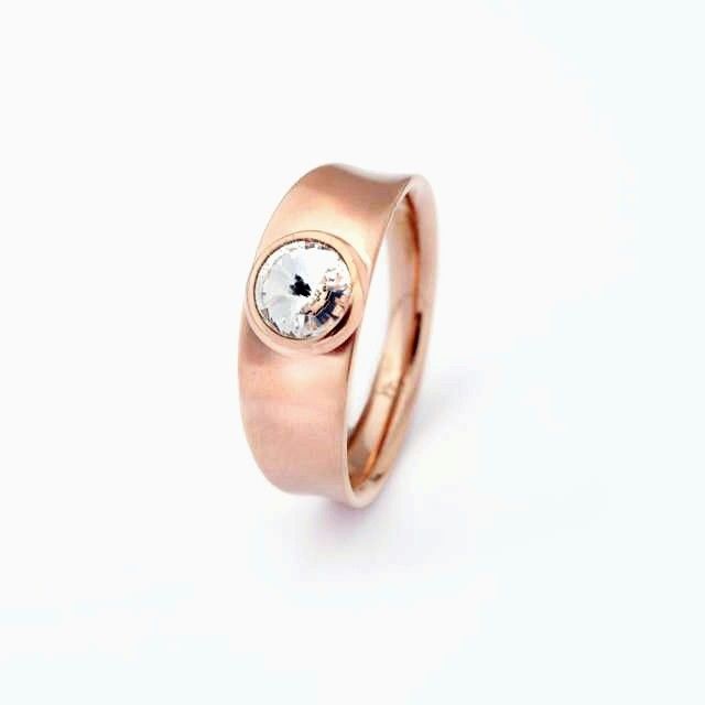 BAGUE ÉTROITE ACIER ROSE ET CRISTAL TRANSPARENT