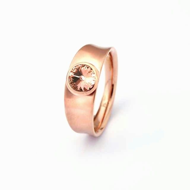 ANILLO ESTRECHO ACERO ROSA Y CRISTAL LIGHT PEACH