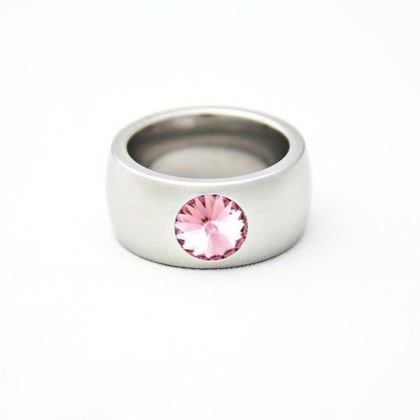 BAGUE LARGE EN ACIER AVEC SWAROVSKI LIGHT AMETHYST