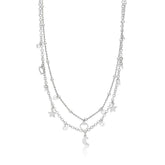 COLLAR DOBLE ESTRELLA LUNA Y CORAZON DE PLATA